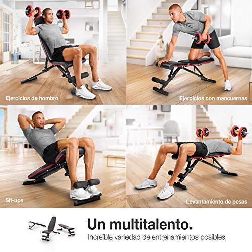 Sportstech Banco de Pesas Plegable | Banco inclinado y banco plano para levantar pesas, entrenamiento abdominal y fitness | Sistema de ajuste seguro + de 40 combinaciones | Listo para usar - BRT400