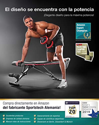 Sportstech Banco de Pesas Plegable | Banco inclinado y banco plano para levantar pesas, entrenamiento abdominal y fitness | Sistema de ajuste seguro + de 40 combinaciones | Listo para usar - BRT400