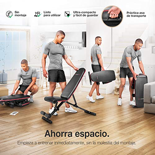 Sportstech Banco de Pesas Plegable | Banco inclinado y banco plano para levantar pesas, entrenamiento abdominal y fitness | Sistema de ajuste seguro + de 40 combinaciones | Listo para usar - BRT400