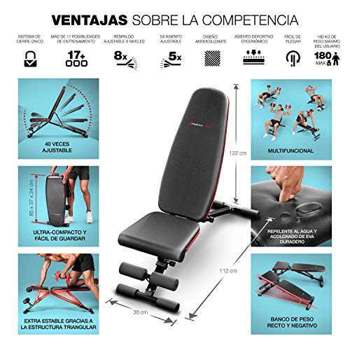 Sportstech Banco de Pesas Plegable | Banco inclinado y banco plano para levantar pesas, entrenamiento abdominal y fitness | Sistema de ajuste seguro + de 40 combinaciones | Listo para usar - BRT400