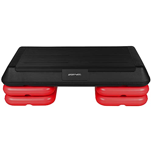 SportVida Tabla acolchada para aeróbic, stepbench para fitness, 70 x 36 cm, altura regulable, para casa y exterior, con 3 niveles (10/15/20 cm), superficie antideslizante (roja)