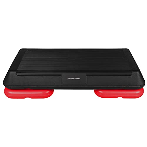 SportVida Tabla acolchada para aeróbic, stepbench para fitness, 70 x 36 cm, altura regulable, para casa y exterior, con 3 niveles (10/15/20 cm), superficie antideslizante (roja)