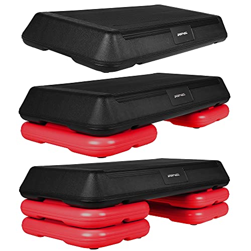 SportVida Tabla acolchada para aeróbic, stepbench para fitness, 70 x 36 cm, altura regulable, para casa y exterior, con 3 niveles (10/15/20 cm), superficie antideslizante (roja)