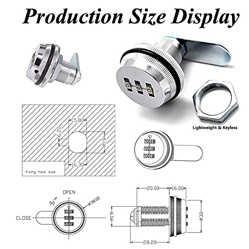 Spotact Combinacion Cam Lock Cerraduras de Seguridad Cromo Brillante Generador Cerradura Codificada Para Caja de Aleacion de Zinc Gabinete (3 Paquete-2cm)