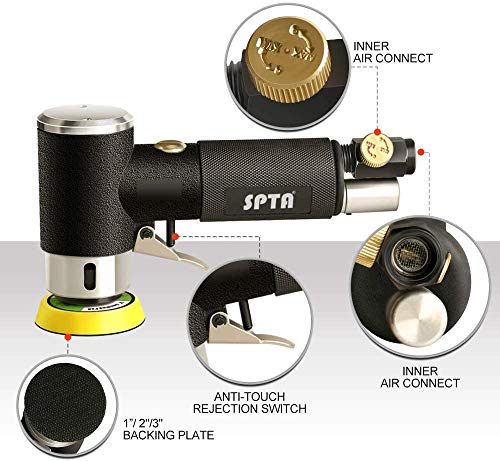 SPTA 25mm/50mm/80mm Lijadora de Aire Orbital Aleatoria, Mini Lijadora Neumática para Automóvil, Pulidora Neumática con 33 Almohadillas de Pulido