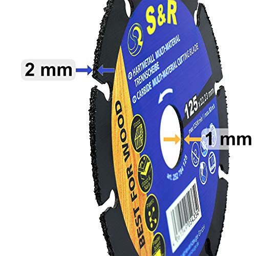 S&R Disco 125 para Corte Madera Clavos Plástico Yeso. Hoja en carburo para Amoladora angolar.