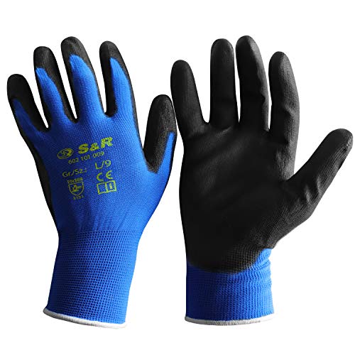 S&R Guantes de Trabajo con recubrimiento de PU - 12 pares - Talla L/9