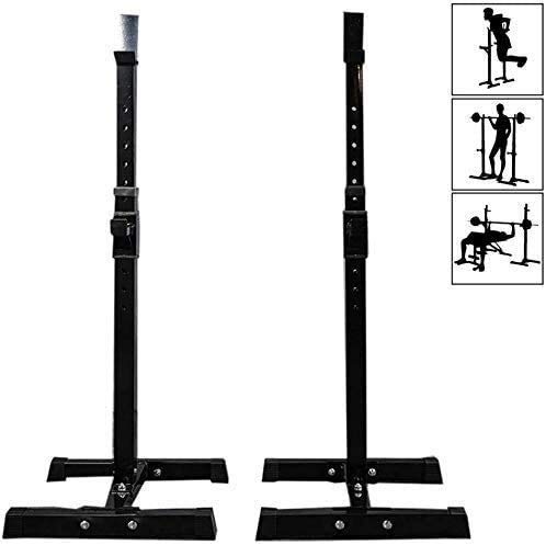 Stands para press de banca sin barra para sentadillas, longitud de gimnasio en casa, ajustable, interno, portátil, para sentadillas, con barra, soporte con barra, para entrenamiento de fuerza (negro)