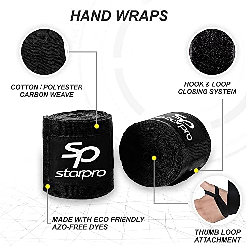 Starpro mexicanas Vendas de Mano Thump n ’Loop |Vendajes de algodón Tejido con Carbono|Colores múltiples| para Boxeo Muay Thai Kickboxing Karate Lucha Artes Marciales Gimnasio Fitness 2.55m 3.5m 4.5m