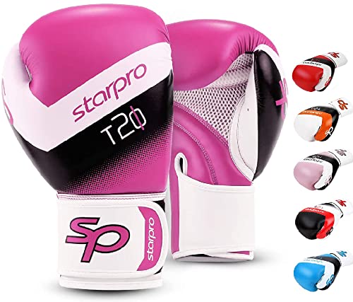 Starpro Niños Guantes de Boxeo de Cuero sintético para Entrenamiento Sparring de jóvenes en Muay Thai Kickboxing Fitness - Niños y Niñas - 4 oz 6 oz (Rosa, 4oz)