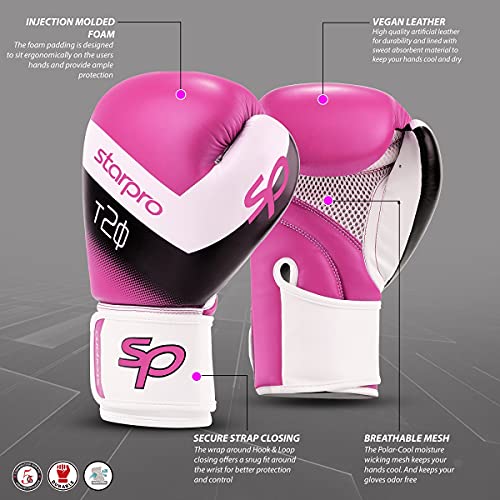 Starpro Niños Guantes de Boxeo de Cuero sintético para Entrenamiento Sparring de jóvenes en Muay Thai Kickboxing Fitness - Niños y Niñas - 4 oz 6 oz (Rosa, 6oz)