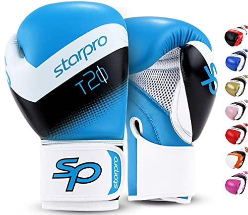 Starpro T20 Guantes de Boxeo de Cuero de PU para Entrenamiento y Sparring en Muay Thai Kickboxing Fitness - Hombres y Mujeres - Múltiples Colores - 8oz 10 oz 12 oz 14 oz 16 oz