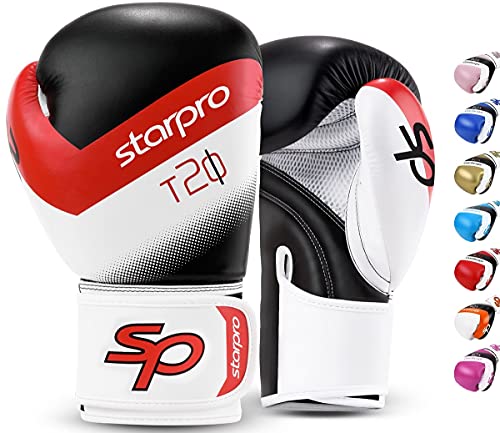 Starpro T20 Guantes de Boxeo de Cuero de PU para Entrenamiento y Sparring en Muay Thai Kickboxing Fitness - Hombres y Mujeres - Múltiples Colores - 8oz 10 oz 12 oz 14 oz 16 oz (Rosa Claro, 14oz)