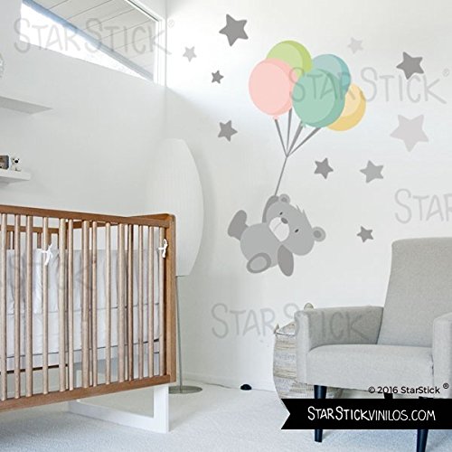 StarStick - Vinilo bebé Tierno osito con globos 70x50 cm - T0- Basico