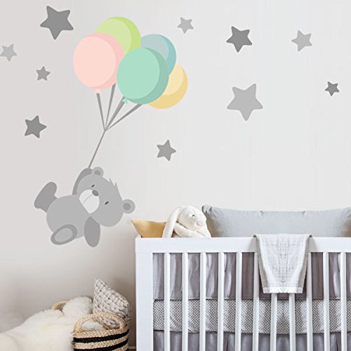 StarStick - Vinilo bebé Tierno osito con globos 70x50 cm - T0- Basico