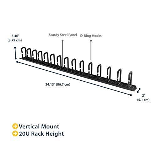 StarTech.com Panel Guiacables para Rack de Servidores Vertical 0U con Anillas para Cables con forma de D - Panel de Gestión de Cables para Rack de Red 20U - Organizador de Cables de 85 cm (CMVER20UD)