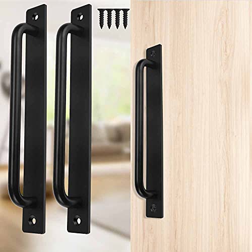 STCRERAG 2 PCS Tirador de Puerta de Granero Corredera Manija Puerta de Hierro Fundido Manija de Puerta de Granero Resistente con 4 Tornillos para Puerta, Cajones, Aparador (Negro)