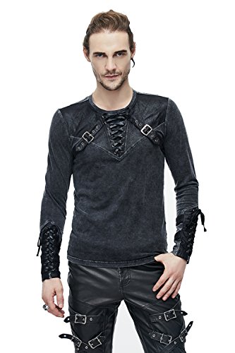 Steampunk Camiseta Termica Manga Larga Hombre, Decorado con Cinturón de Cuero, Slim Fit, Casual Tops Cuello Redondo