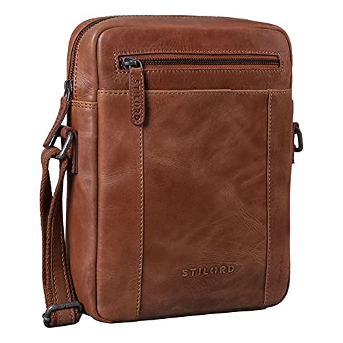 STILORD 'Fox' Bolso Mensajero Hombre Pequeño Cuero para de Vintage Cruzado Bolsa Bandolera para 10,1 a 10,5 Pulgadas Tablet-PC Piel Auténtica, Color:Andorra - marrón