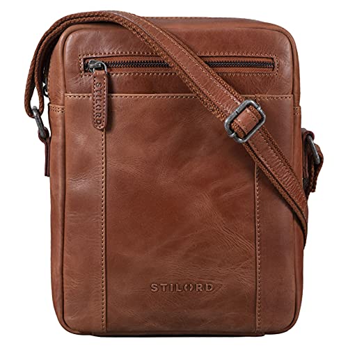 STILORD 'Fox' Bolso Mensajero Hombre Pequeño Cuero para de Vintage Cruzado Bolsa Bandolera para 10,1 a 10,5 Pulgadas Tablet-PC Piel Auténtica, Color:Andorra - marrón