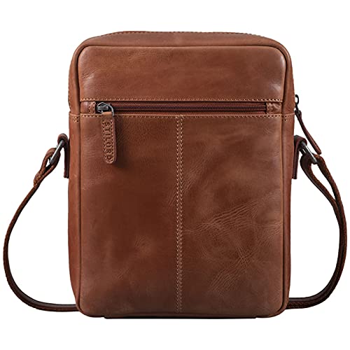 STILORD 'Fox' Bolso Mensajero Hombre Pequeño Cuero para de Vintage Cruzado Bolsa Bandolera para 10,1 a 10,5 Pulgadas Tablet-PC Piel Auténtica, Color:Andorra - marrón