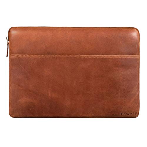 STILORD 'Murphy' Funda para Portatil 15.6 Pulgadas de Cuero Vintage para MacBook 16' o Laptop 15' Carpeta de Documentos Portafolio Bolsa Protectora de Piel, Color:Andorra - marrón