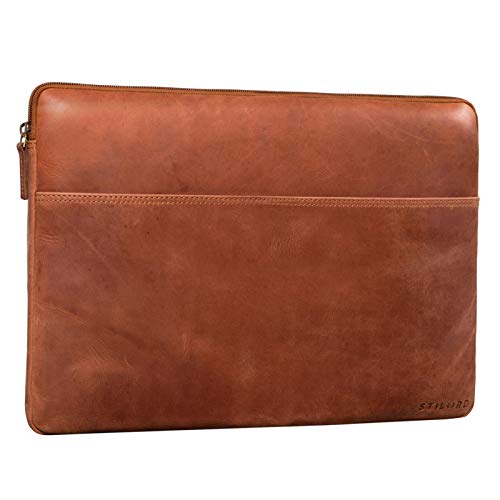 STILORD 'Murphy' Funda para Portatil 15.6 Pulgadas de Cuero Vintage para MacBook 16' o Laptop 15' Carpeta de Documentos Portafolio Bolsa Protectora de Piel, Color:Andorra - marrón