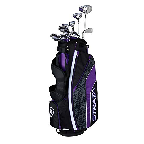 STRATA - Paquete completo de palos de golf para mujer de 16 piezas, Morado, Mano derecha