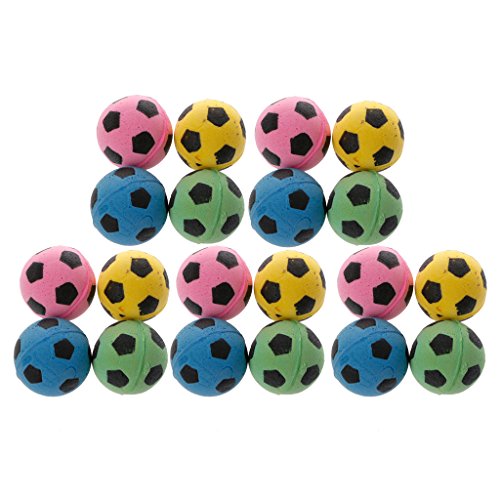 SUCHUANGUANG 20Piezas Pelota de Goma EVA sin Ruido para Gatos Pelotas de fútbol de Espuma Suave para Juguetes para rascar Gatos Amarillo, Verde, Rosa. EVA Azul (Entrega aleatoria), Bola de Espuma