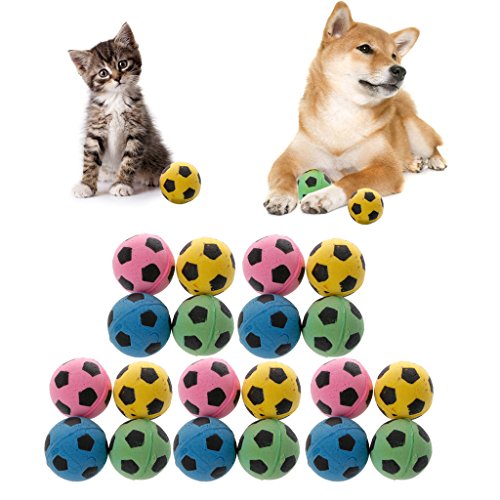 SUCHUANGUANG 20Piezas Pelota de Goma EVA sin Ruido para Gatos Pelotas de fútbol de Espuma Suave para Juguetes para rascar Gatos Amarillo, Verde, Rosa. EVA Azul (Entrega aleatoria), Bola de Espuma