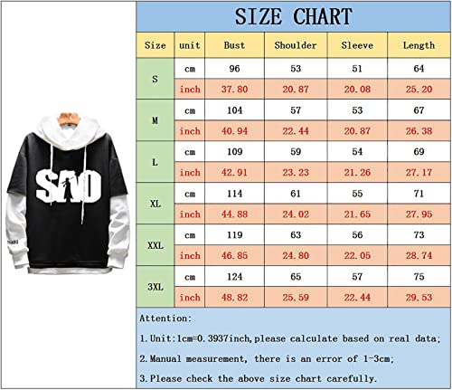 Sudadera de Anime Unisex Sudadera con Capucha de Manga Larga de Sword Art Online Hoodie Kirito Falso Dos suéter Sao Hoodie