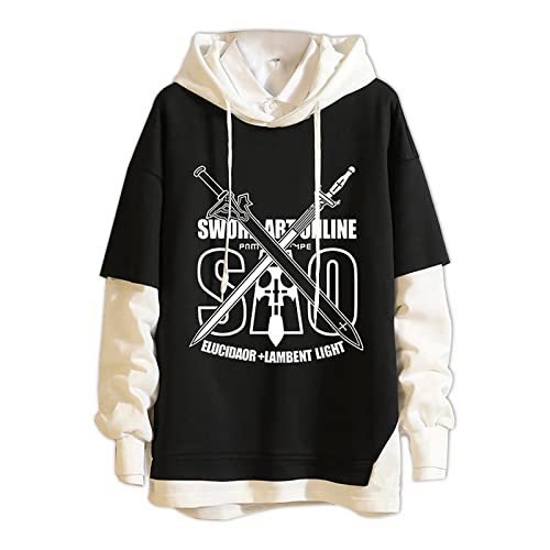 Sudadera de Anime Unisex Sudadera con Capucha de Manga Larga de Sword Art Online Hoodie Kirito Falso Dos suéter Sao Hoodie