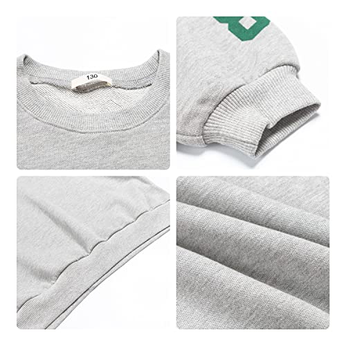 Sudadera de Manga Larga,Suelto Pullover Sweatshirt, Top Camiseta con Cuello Redondo para Niñas(Gris,13-15 años/170)