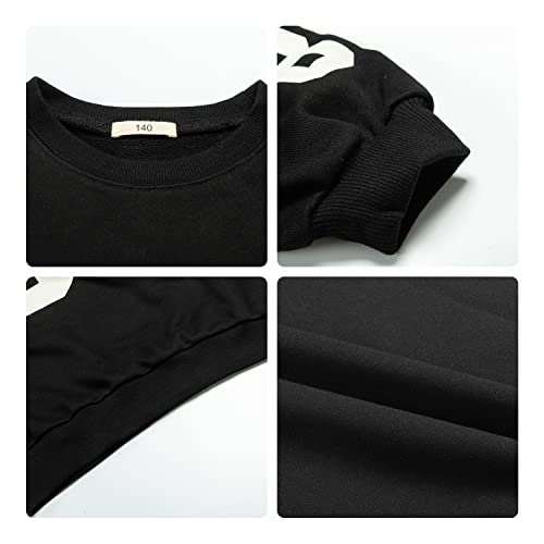 Sudadera de Manga Larga,Suelto Pullover Sweatshirt, Top Camiseta con Cuello Redondo para Niñas(Negro,10-11 años)