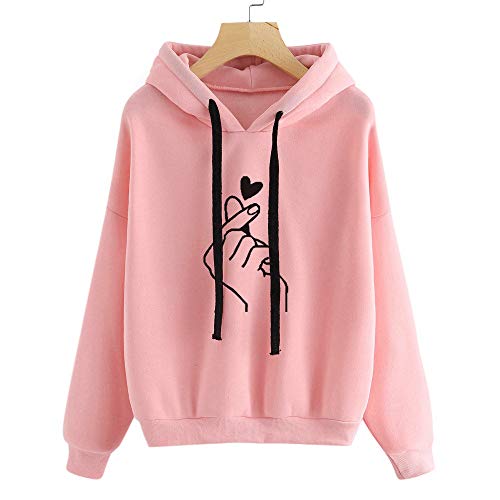 Sudadera para Mujer,riou Sudadera con Capucha Adolescentes Chica Estampado Amor Manga Larga Tops Suéter Abrigo Jersey Mujer Otoño-Invierno Camiseta Hoodie Pullover