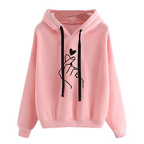 Sudadera para Mujer,riou Sudadera con Capucha Adolescentes Chica Estampado Amor Manga Larga Tops Suéter Abrigo Jersey Mujer Otoño-Invierno Camiseta Hoodie Pullover