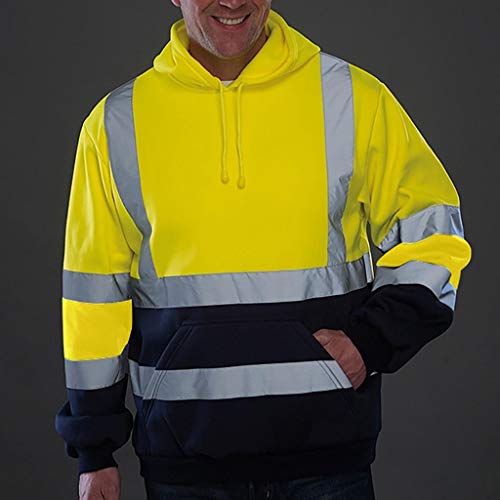 Sudaderas con Capucha Hombres SHOBDW Liquidación Venta Ropa de Trabajo en la Carretera High Visibility Tira Reflectante Manga Larga Tops Blusa Abrigos Hombre Invierno Tallas Grandes(Amarillo,XL)