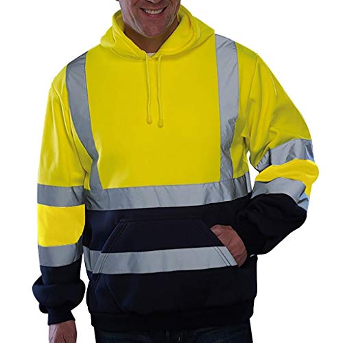 Sudaderas con Capucha Hombres SHOBDW Liquidación Venta Ropa de Trabajo en la Carretera High Visibility Tira Reflectante Manga Larga Tops Blusa Abrigos Hombre Invierno Tallas Grandes(Amarillo,XL)