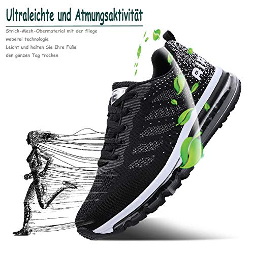 Sumateng Zapatillas de Deportes Hombre Mujer Zapatos Deportivos Aire Libre para Correr Calzado Sneakers Gimnasio Casual Black White 46 EU