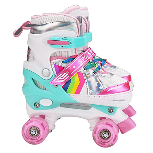 Sumber Patines para Niñas y Niños: Patines de Doble Tamaño Ajustables, Patines en Línea con 8 Ruedas Iluminadas, Protección Completa para Juegos de Interior y Exterior(Rosa-M)…