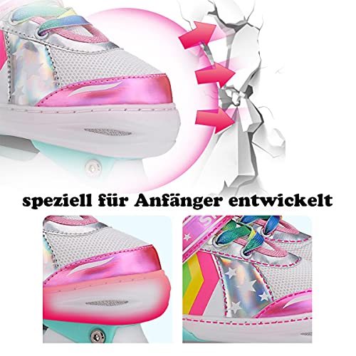 Sumber Patines para Niñas y Niños: Patines de Doble Tamaño Ajustables, Patines en Línea con 8 Ruedas Iluminadas, Protección Completa para Juegos de Interior y Exterior(Rosa-M)…