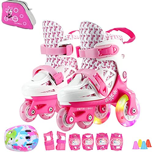 Sumeber Patines en línea para niños, línea Tridimensional con Longitud Variable para niños y niñas, para Exteriores e Interiores (Rosa, S(31-34))