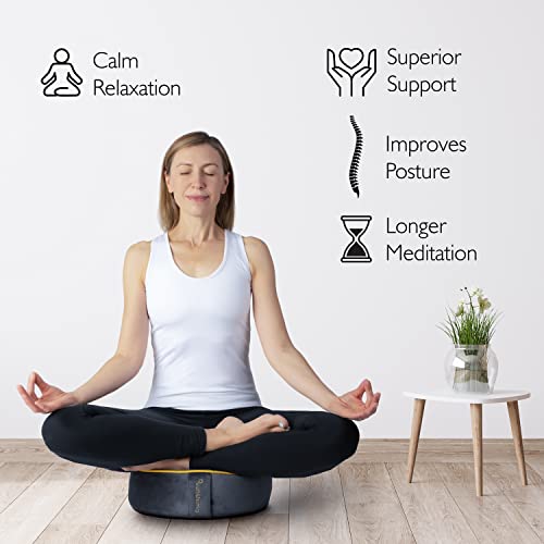 Sunshima Cojín de Meditación para Yoga - Almohada de Yoga Zafu, Asiento para Suelo Redondo de Trigo Sarraceno y Lavanda en Lujoso Terciopelo con Adornos Dorados, Caja de Regalo y Bolsa de Transporte