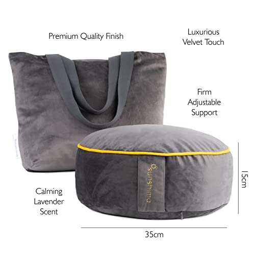 Sunshima Cojín de Meditación para Yoga - Almohada de Yoga Zafu, Asiento para Suelo Redondo de Trigo Sarraceno y Lavanda en Lujoso Terciopelo con Adornos Dorados, Caja de Regalo y Bolsa de Transporte