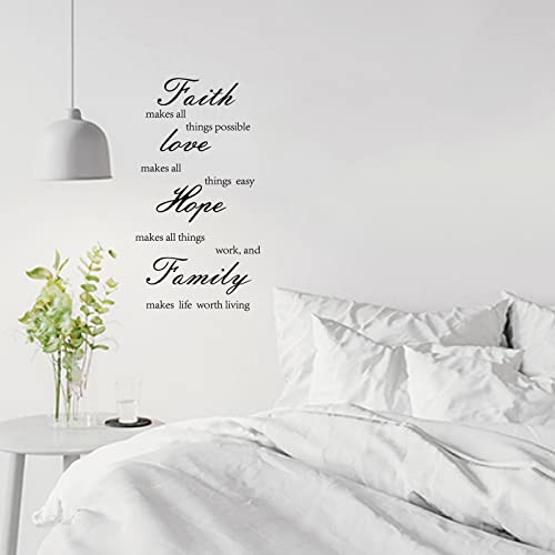 SUPERDANT 1 Hoja Faith Love Hope Family Quotes Pegatinas de Pared Vinilo Decoración de la Pared Pegatinas del Hogar para la Sala de Estar, Dormitorio, Baño, Negro (33x53cm)