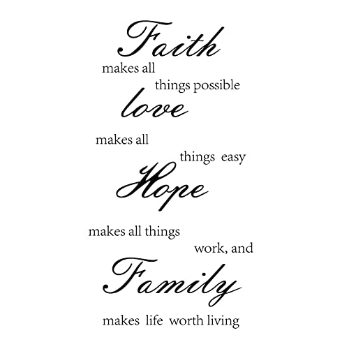 SUPERDANT 1 Hoja Faith Love Hope Family Quotes Pegatinas de Pared Vinilo Decoración de la Pared Pegatinas del Hogar para la Sala de Estar, Dormitorio, Baño, Negro (33x53cm)