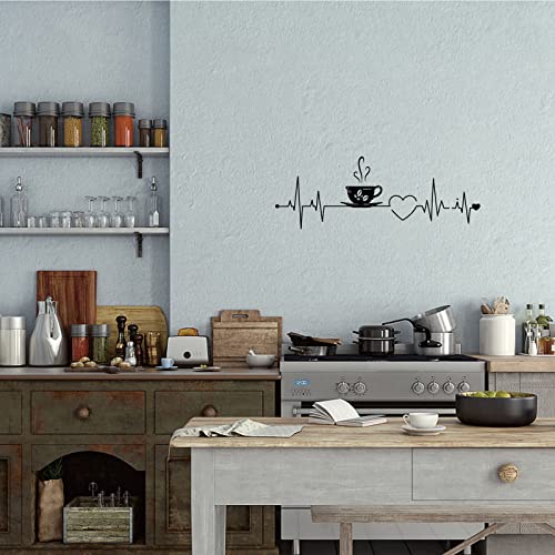 SUPERDANT Taza de Café Pegatinas de Pared Vinilo Taza de Café Electrocardiograma Calcomanías de Arte de Pared Lindo Café Etiqueta de Pared para Cocina Cafetería Bar Cafe 29x75 cm