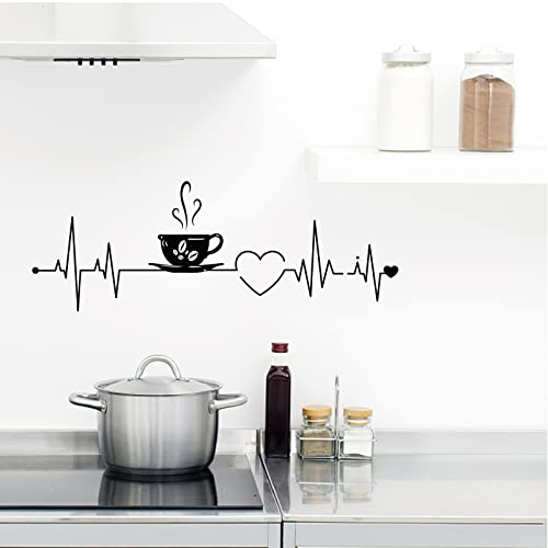 SUPERDANT Taza de Café Pegatinas de Pared Vinilo Taza de Café Electrocardiograma Calcomanías de Arte de Pared Lindo Café Etiqueta de Pared para Cocina Cafetería Bar Cafe 29x75 cm