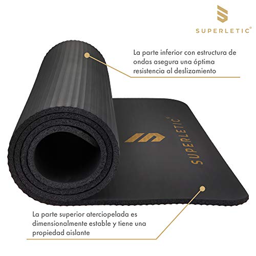 SUPERLETIC Esterilla para yoga y fitness, antideslizante con correa para llevar,suave, blanda y cómoda para ejercicios de fuerza muscular y entrenamiento, pilates, gimnasio en casa