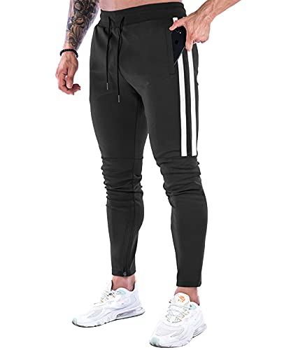 Suwangi Pantalones Deportivos Running para Hombre Jogger Gimnasio Fitness Entrenamiento Pantalon Largos Chándal Bolsillo Cremallera